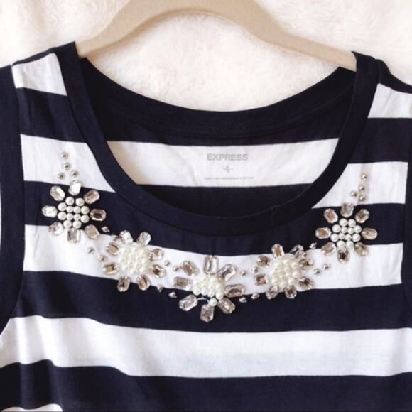 Express Embellished Blue Collar Striped Crop Top - Picture 5 of 6